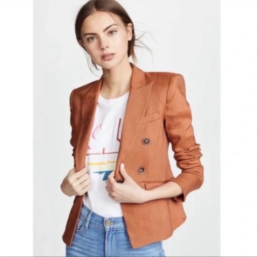 Veronica Beard Diego Linen Terracotta Double Breasted Dickey jacket Blazer 2